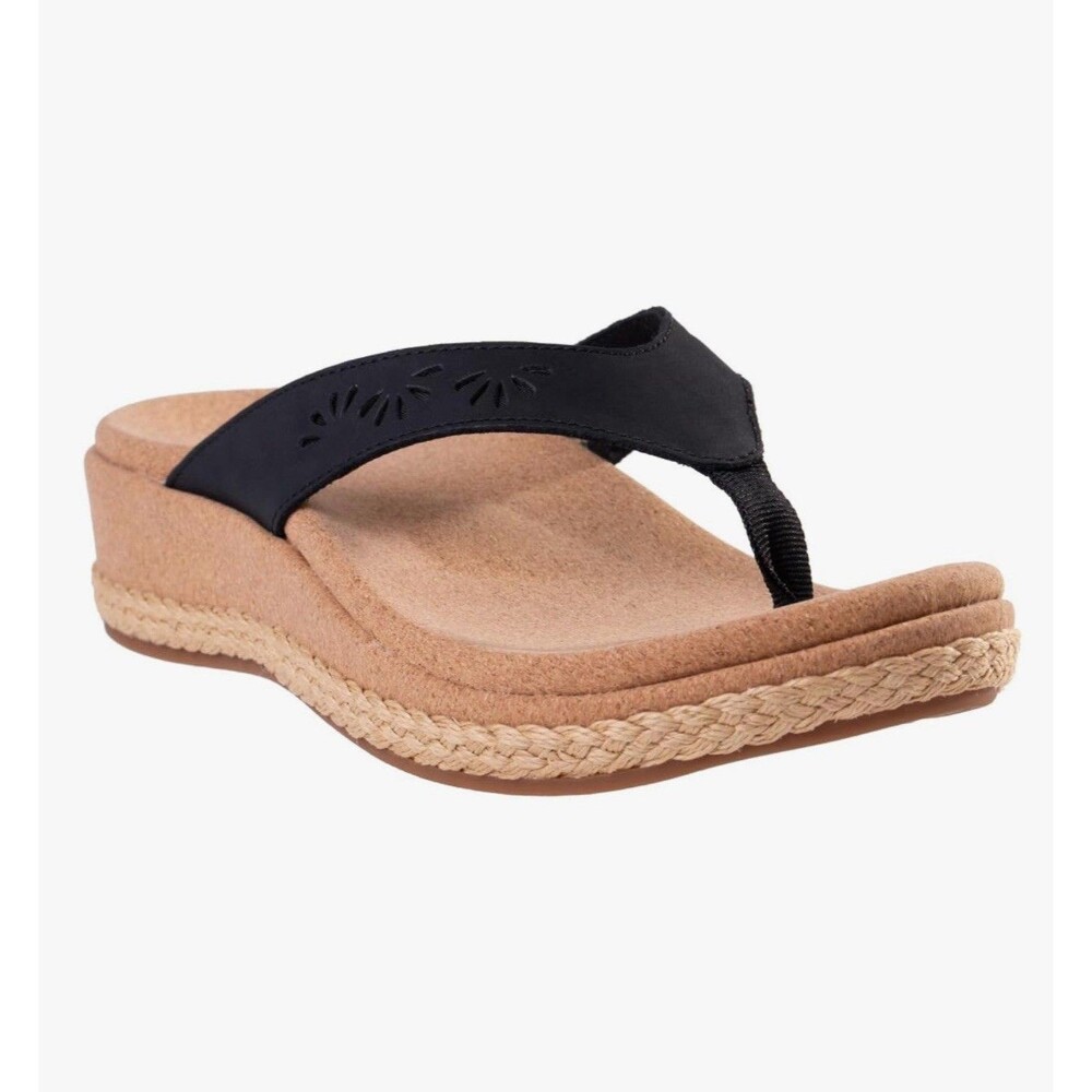 REVITALIGN Women's Kate Wedge Flip-Flop, 12B, Black/Brown